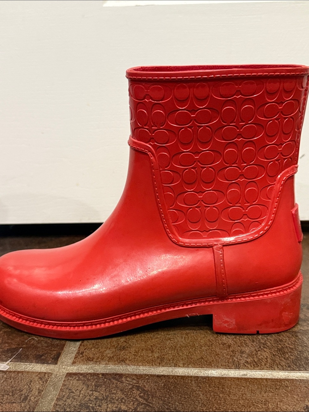 Coach Signature Short Rain Boots Red C16179 - Picture 5 of 12